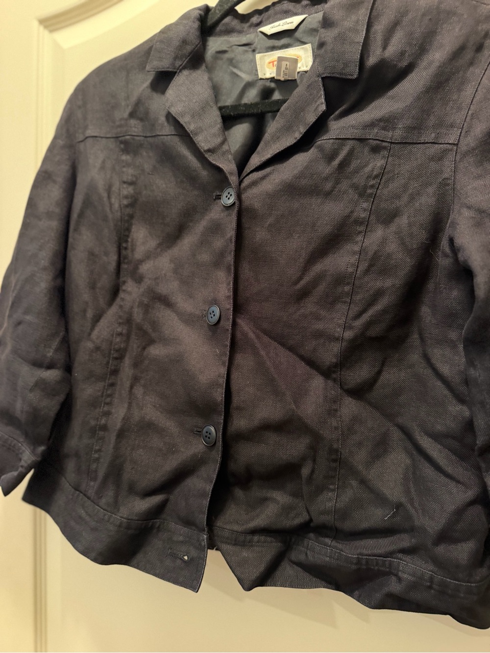 Talbots Black Irish Linen Cropped Button Jacket - Picture 5 of 7